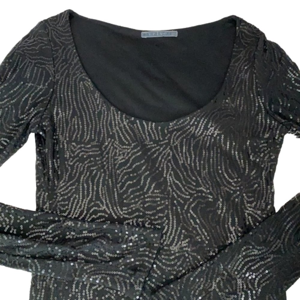 Black Sequin Cocktail Dress L/S by Velvet sz M